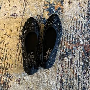 Skechers Black Ballet Flats with Rhinestone Detailing